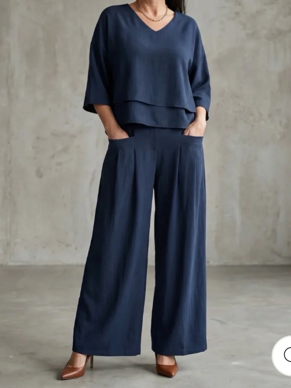Women's Navy Wide- Leg Two Piece matching set
